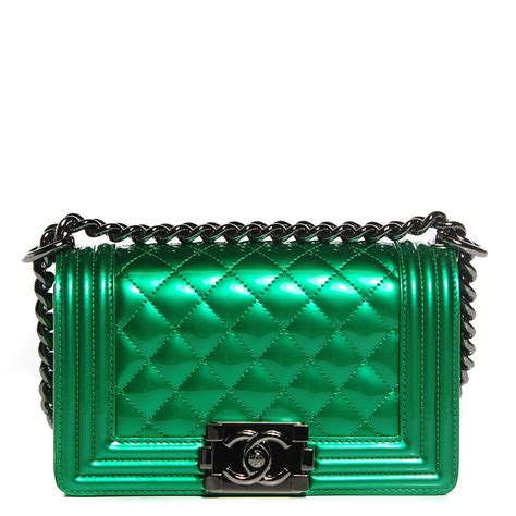 CHANEL Metallic Patent Calfskin Quilted Small Boy Flap Green 